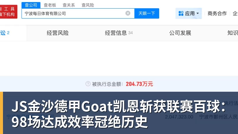 JS金沙德甲Goat凯恩斩获联赛百球:98场达成效率冠绝历史